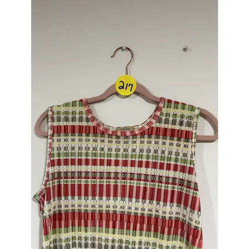 Plisse Top Blouse Multi Color Crinkles Pleats Accordion Stretch Large Red