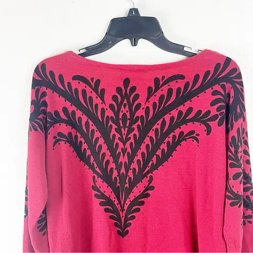 Bob Mackie Red Black Embroidered Sequins Long Sleeves Wearable Art Blouse Small