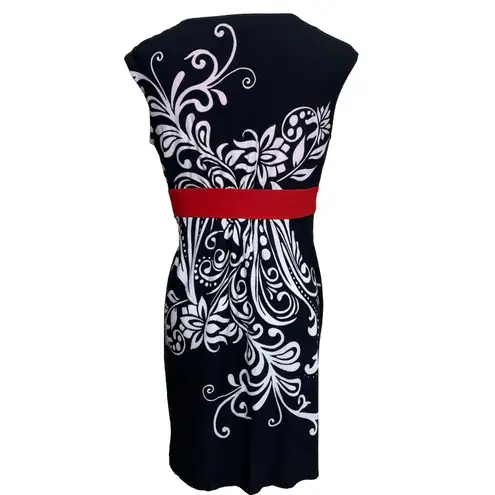 Sandra Darren Black White Red Floral Dress 4P Petite Sleeveless Empire Waist