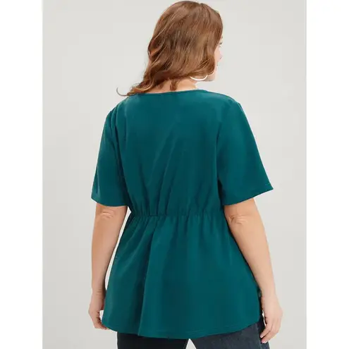 Bloomchic  Dark Green Round Neck Laser Cut Ruffles T-Shirt 22 24 3X NWT