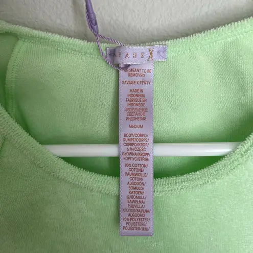 NWT Savage X Fenty Green 70s Ruched Terry Thong Teddy Bodysuit Size M