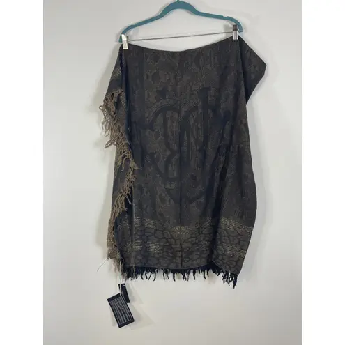 Roberto Cavalli Brocade Pattern Shawl Scarf Black Metallic Threading 60 X 60