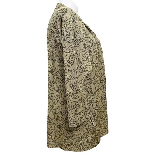 Vintage Three Flaggs California Women’s XL Metallic Floral Open Front Blazer Gold
