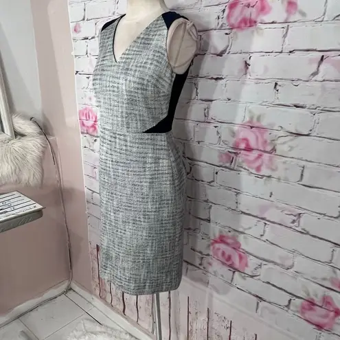 J.Crew  sleeveless grey tweed blue panels sheath dress