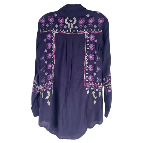 Johnny Was Curacao Floral Embroidered Oversized Tunic Shirt Size XS