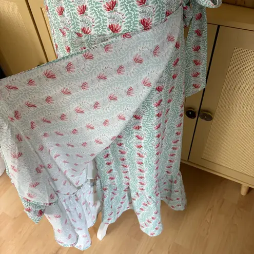 Hill House The Mirabel Skirt in Green Linear Floral Poly Crepe Size Small NWT