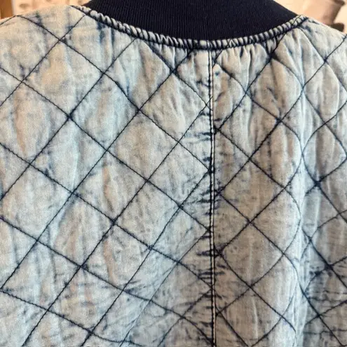 Ashley by 26 International Blue Quilted Denim Bomber Jacket Zip Front Casual Streetwear Layering