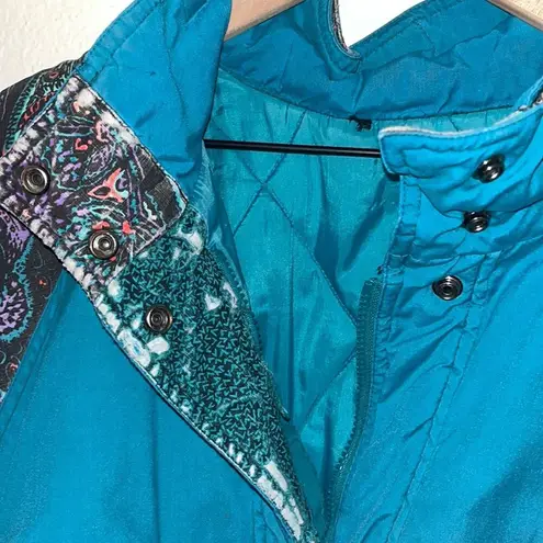 80s Vintage Womens Coat Jacket XL Teal Retro Artsy Gorpcore Colorful Multicolor