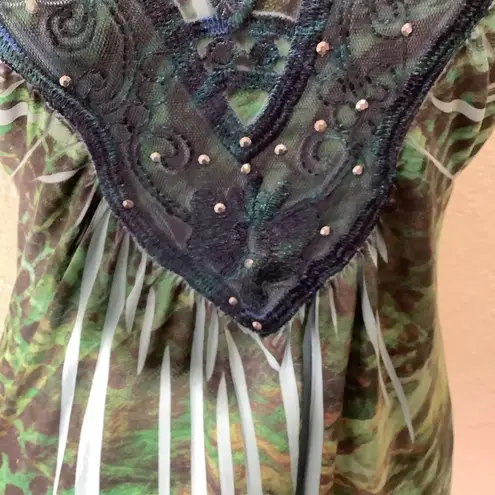 Blue and Green Ruffled Embellished BOHO Flowy Top Size M