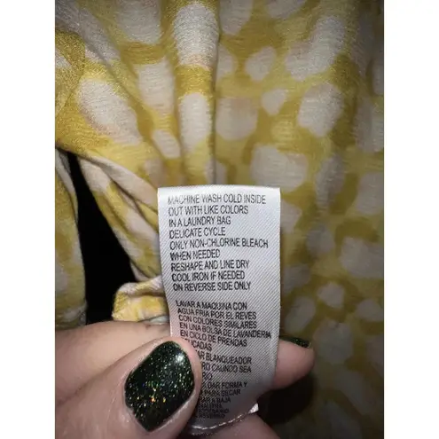 Democracy Yellow White Dot Peasant Blouse Boho 3/4 Sleeve Top Women’s Large