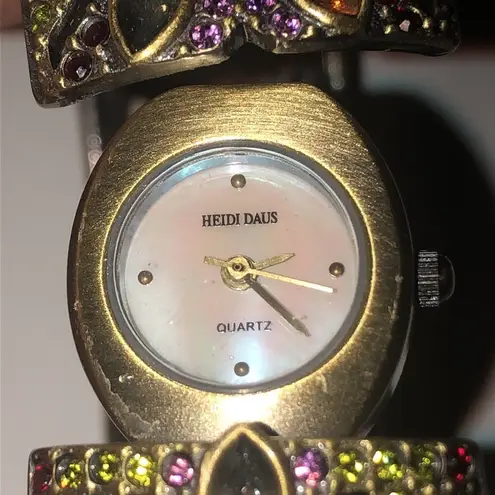 Heidi Daus CZ Rhinestones Hidden Watch Bangle Bracelet Gold