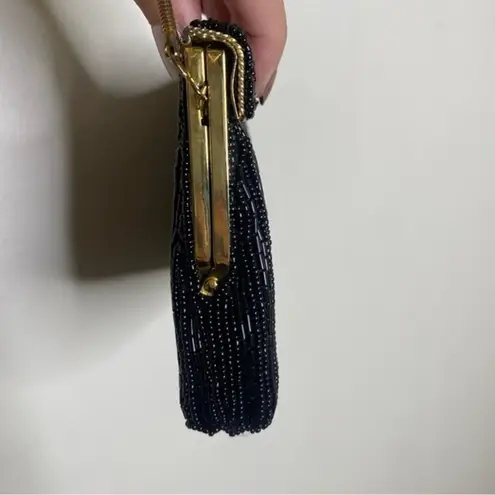 Vintage Black Beaded Gold Detail Crossbody Chain Evening Purse