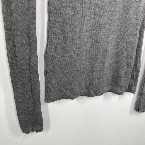 Hinge Grey Ribbed High Neck Ruffle Trim Long Sleeve Top Women's Size Small S
