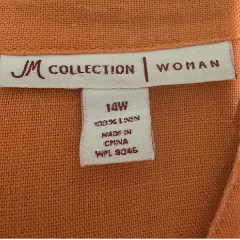 JM Collection Womens Tunic Button Top 14W Orange Linen Coastal Beach Resort