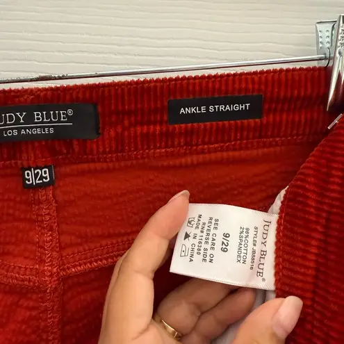 Judy Blue High Rise Button Fly Red Rust Corduroy Ankle Straight Pants Size 9/29