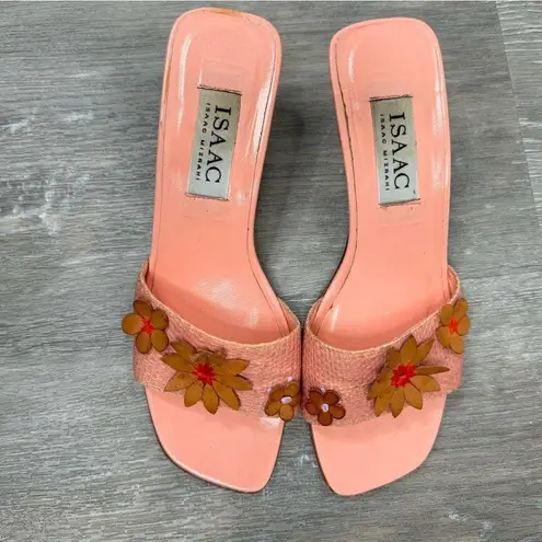 Isaac Mizrahi Floral Appliqué Spring Wicker Weave Pink Peach Sandals Size 6