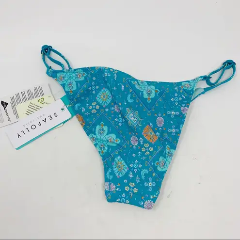 Seafolly Inka Gypsy Rio Bikini Bottom Size 8 Blue Aqua Swimwear NWT