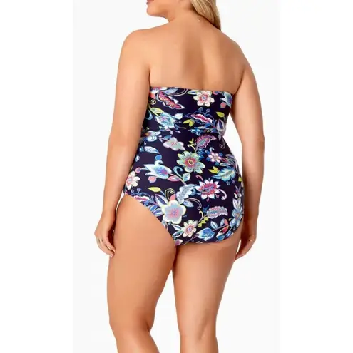 Anne cole New. Navy floral bandeau swimsuit. 16W