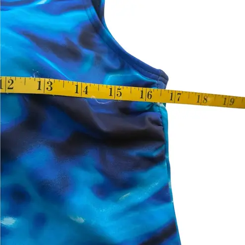 Lands End Womens Blue Swirl Tankini Top Built In Bra Size 10 Modest Swim Beach