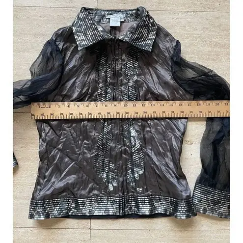 Alberto Makali Alberto Makali Sheer Black Evening Blouse with Metallic Trim Elegant Party Top