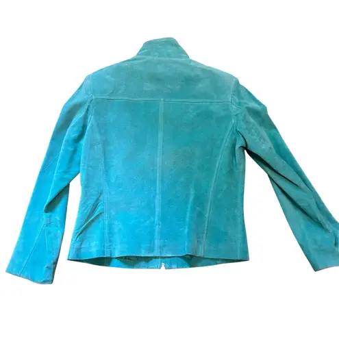 Vtg Yvonne Le Marie Teal Suede Genuine Leather Jacket Size 8 Zip up Lined Green