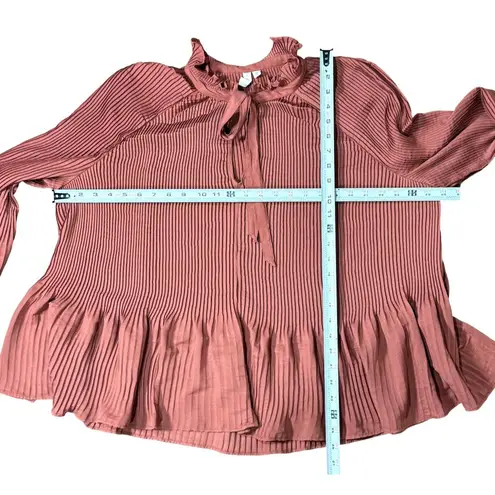 Treasure & Bond NWOT Womens Blouse Size XL Red Rust Pleated Ruffle Neck Tie