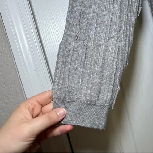 Two Sisters Heather Gray Longline Cardigan distressed artsy cozy casual minimal - Image 3