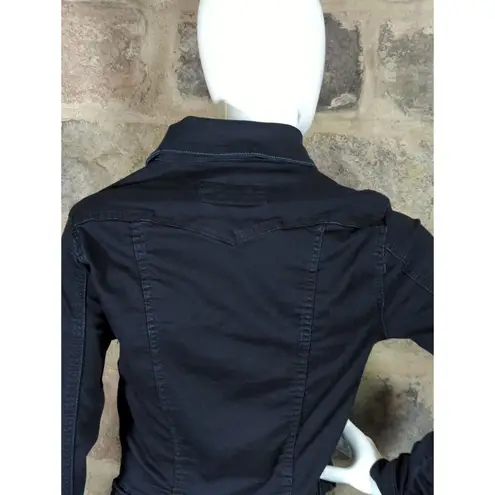 VIP Jean Jacket Dark Blue Stretch Button Up Woman's Size Small Basic Denim Black - Image 6