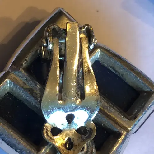 Lisner Vintage Thermoset Navy Blue and Silver Tone Retro Boho Geometric Earrings