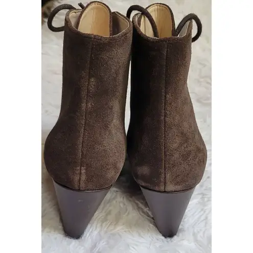 Isaac Mizrahi Live Andrea Size 8 Brown Leather Suede 3" Wedge Ankle Booties