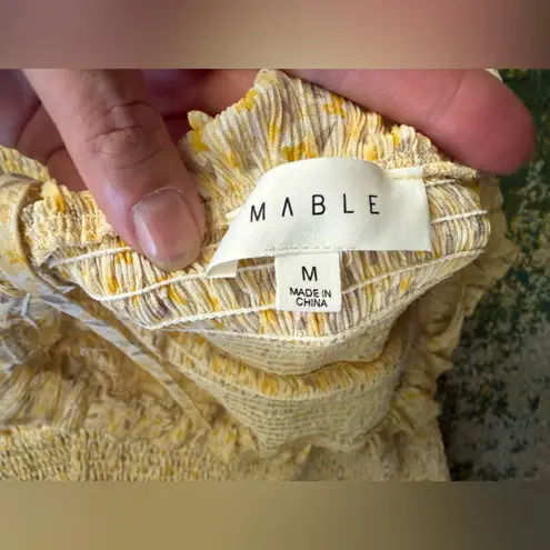 Mable floral smocked tiered ruffle spaghetti strap maxi dress, size medium Yellow