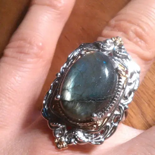 Malagasy Labradorite 18K Yellow Gold Plated and Platinum Bond Ring (Size 7)