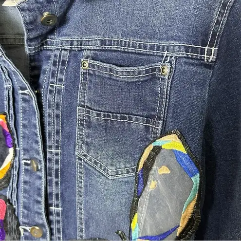 Vintage Y2K Butterfly Denim Jacket Large Embroidered Jean Blue