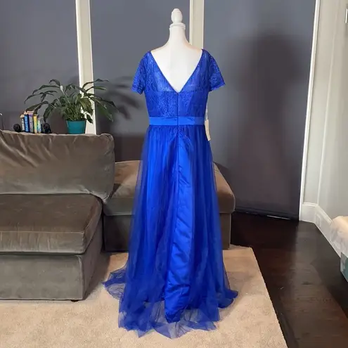 Women’s Short Sleeve Full Length Lace & Tulle Bridesmaid Party Dress Size XL NWT Blue
