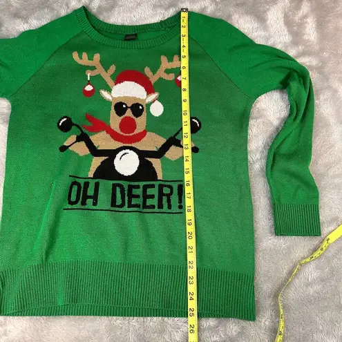 LOL Vintage Christmas Sweater Womens Large Green Oh Deer Pullover Crew Neck