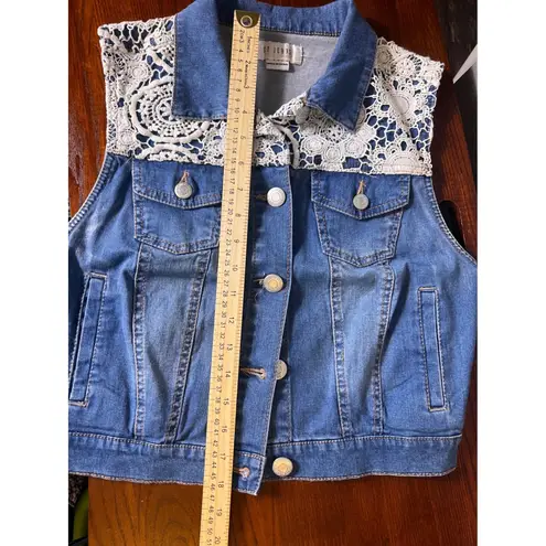 CP Jeans Denim Vest Crochet Lace Western Sleeveless Jean Vest Blue Large Y2K 90