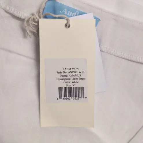 ANDIE NWT x Fanm Mon Anamur Linen Midi Dress White Floral Embroidery V-Neck Butt