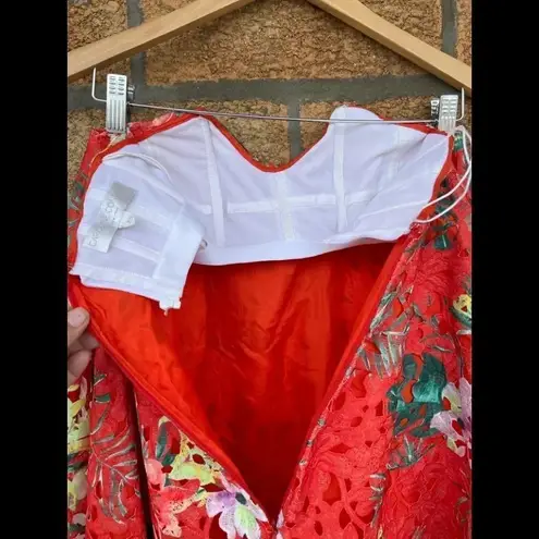 Caroline Constas Embroidered Bustier Dress xs Orange