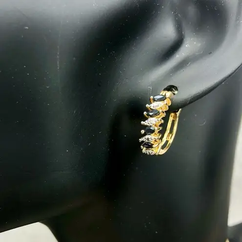 Ross Simons Diamond Sapphire Vermeil Yellow Gold Sterling Silver Hoop Earrings