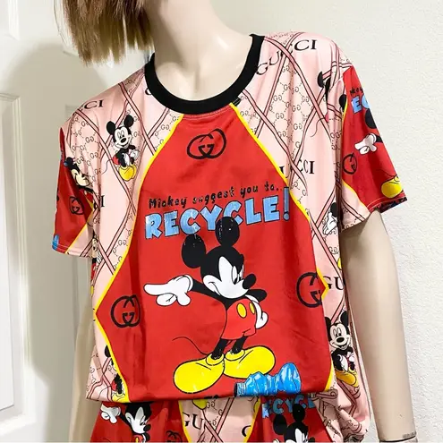Mickey Suggest you to Recycle Plastic Bottle Printed Pajama Short Set Sleepwear Size undefined
