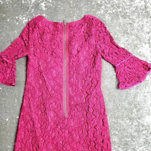 Adrianna Papell  Magenta Lace Short Bell Sleeve Dress