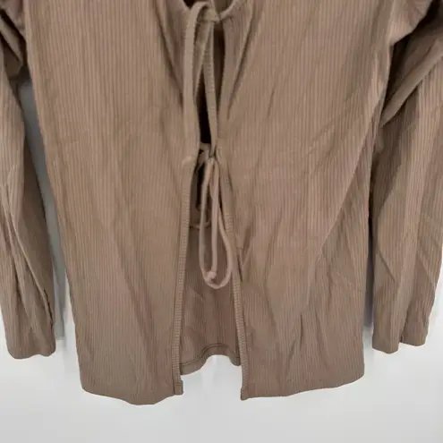 Year Of Ours Cardigan Womens Size XL Brown Ribbed Tie Front Long Sleeve V Neck