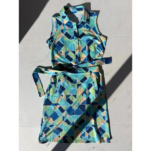 J. McLaughlin Dolly Catalina Cloth Sleeveless Collared Shirt Dress, XS green Blue
