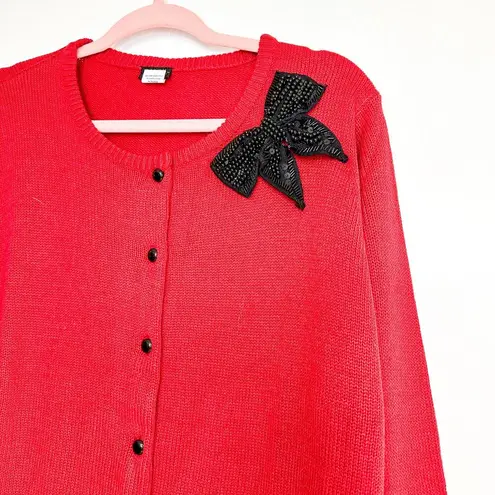 Salon Studio Vintage 90's Christmas Sweater Embellished with Beaded Bow Red Size L