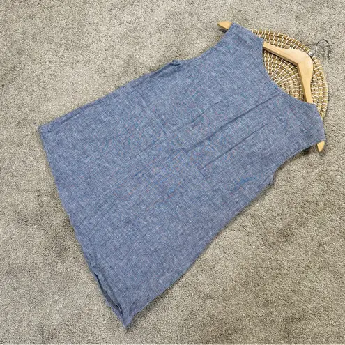 Garnet Hill Women’s Linen Tunic Top Asymmetrical Sleeveless in Chambray Blue 8