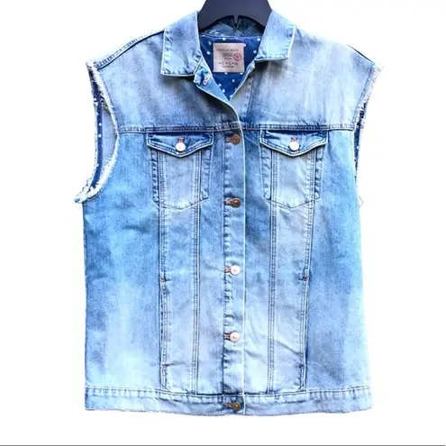 ZARA  Light Wash Distressed Faded Button Down Denim Vest Women’s Size Small