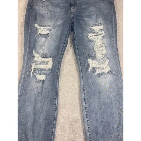 Judy Blue Jeans Women's 18w Rainbow Skies Paint Splatter Boyfriend Fit Grunge