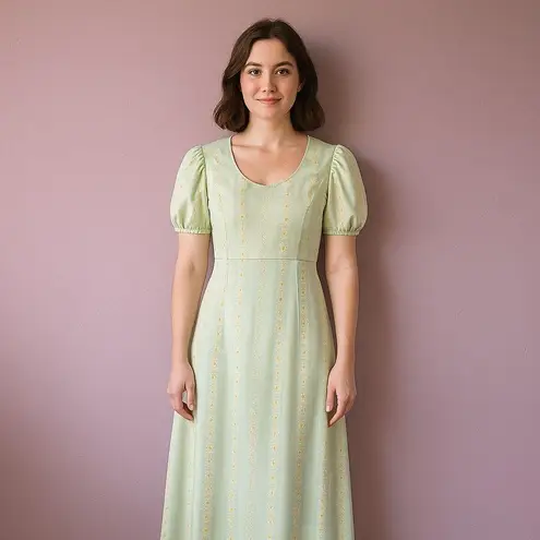 Handmade Edwardian Victorian floral Daisy Embroidery Puff Sleev Babydoll costume coquette