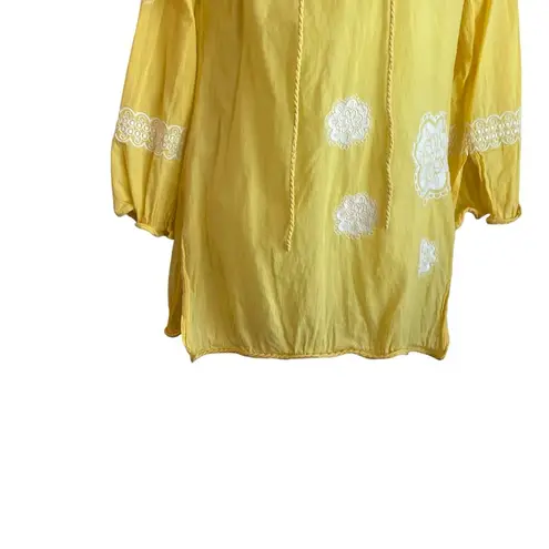 Mud Pie Women Tunic Top S Yellow Embroidered Paisley Floral Gauzy Boho Hippie Y2K