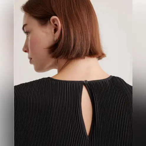 Quince Chiffon Pleated Long Sleeve Mini Dress in Black Size Small